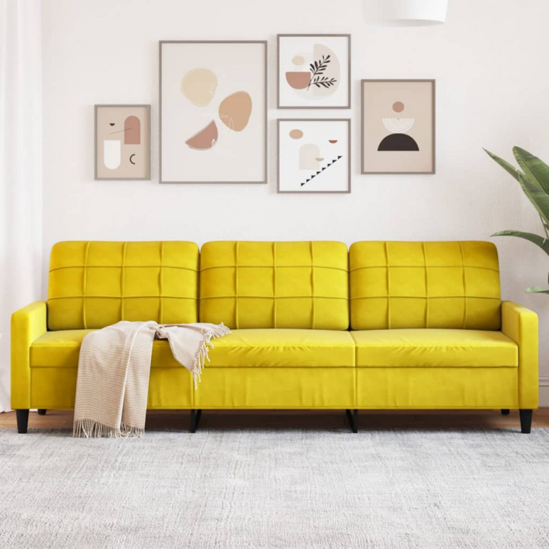 Sofa 3-osobowa, żółty, 210 cm, tapicerowana aksamitem