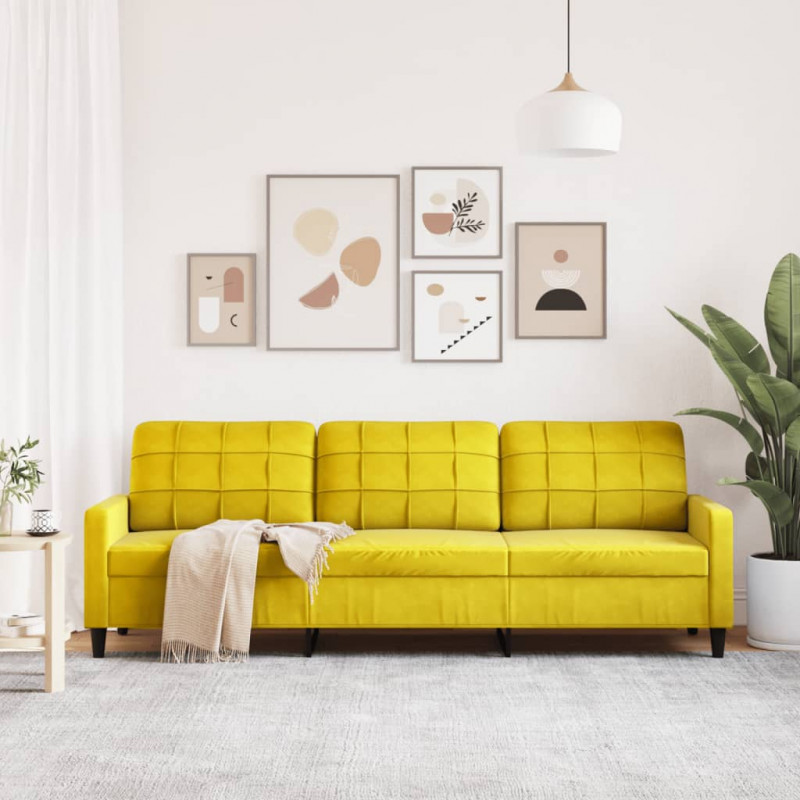 Sofa 3-osobowa, żółty, 210 cm, tapicerowana aksamitem