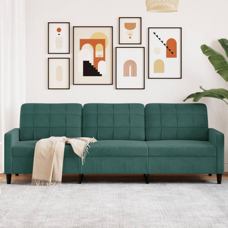 Sofa 3-osobowa, ciemnozielony, 210 cm, obita aksamitem