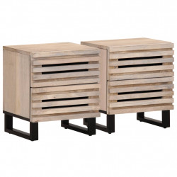 Szafki nocne, 2 szt., 40x34x46 cm, bielone drewno mango