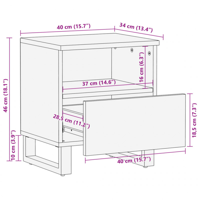 Szafki nocne, 2 szt., 40x34x46 cm, bielone drewno mango