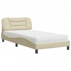 Łóżko z materacem, kremowe, 100x200 cm, obite tkaniną