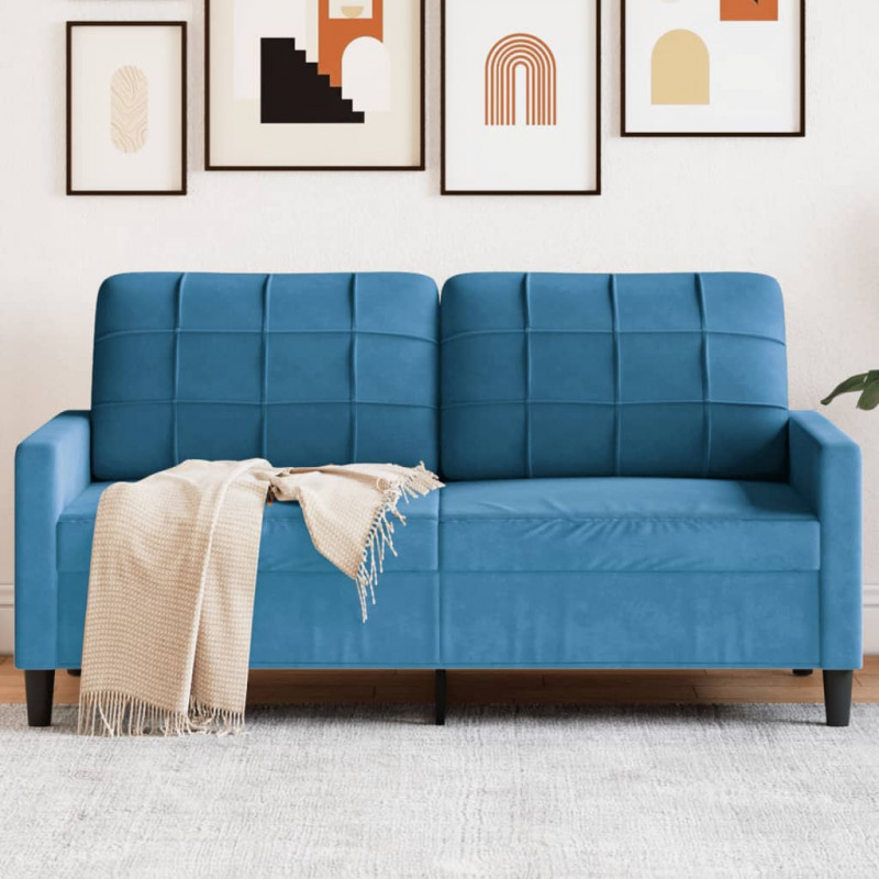 Sofa 2-osobowa, niebieski, 140 cm, tapicerowana aksamitem