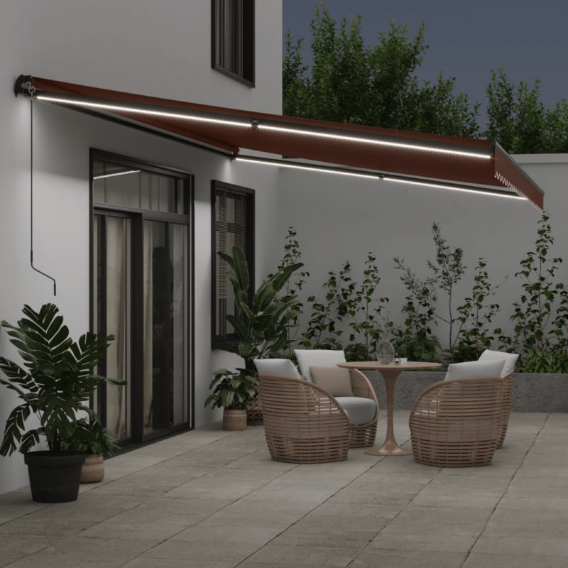 Ręcznie zwijana markiza z LED, brązowa, 500x350 cm