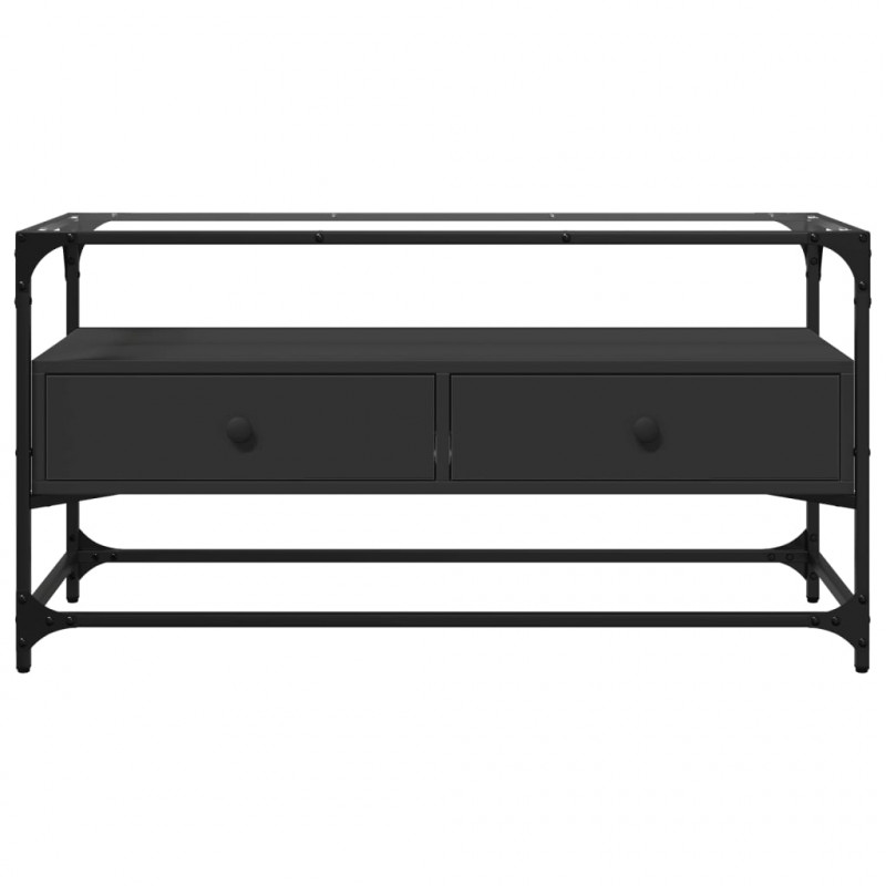 Szafka pod TV ze szklanym blatem, czarna, 98x35x51 cm