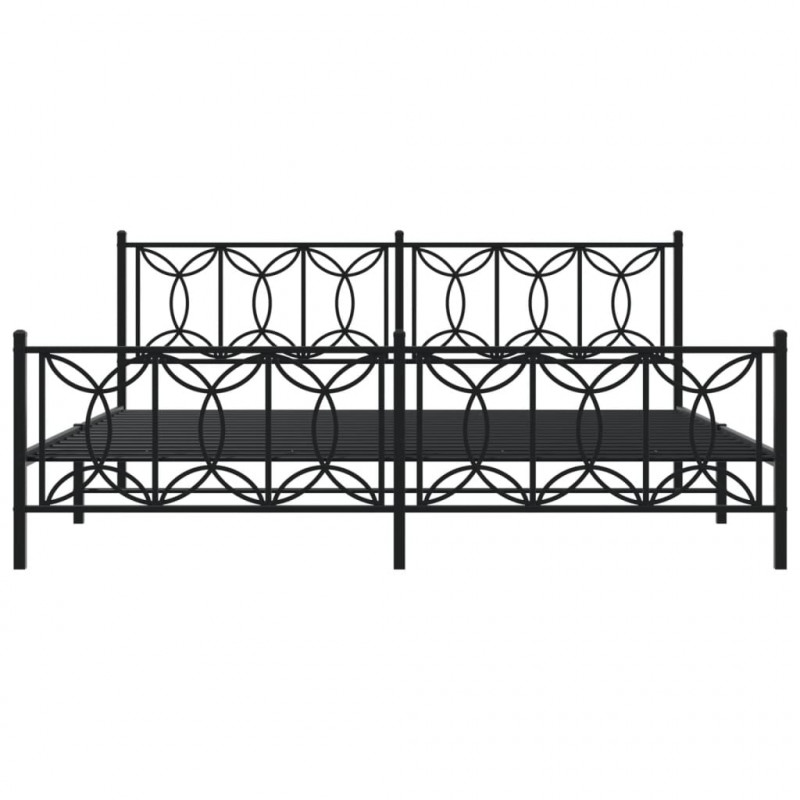 Metalowa rama łóżka z wezgłowiem i zanóżkiem, czarna, 200x200cm