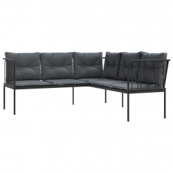 Narożna sofa ogrodowa z poduszkami, czarna, stal i textilene
