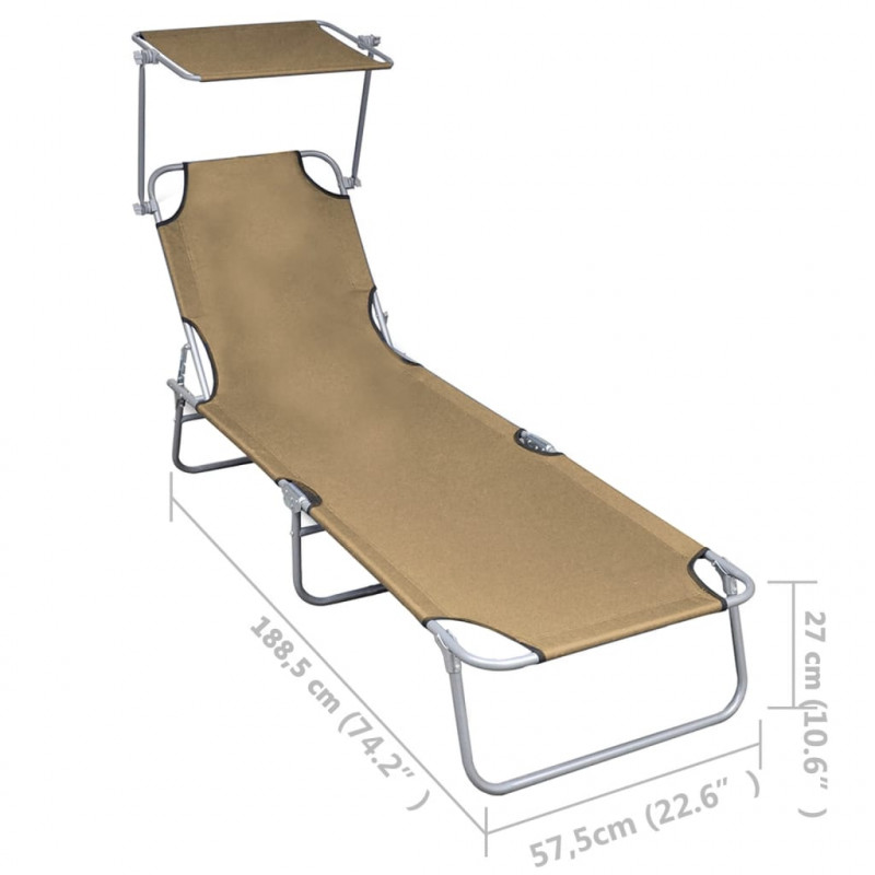 Składany leżak z zadaszeniem, taupe, aluminium
