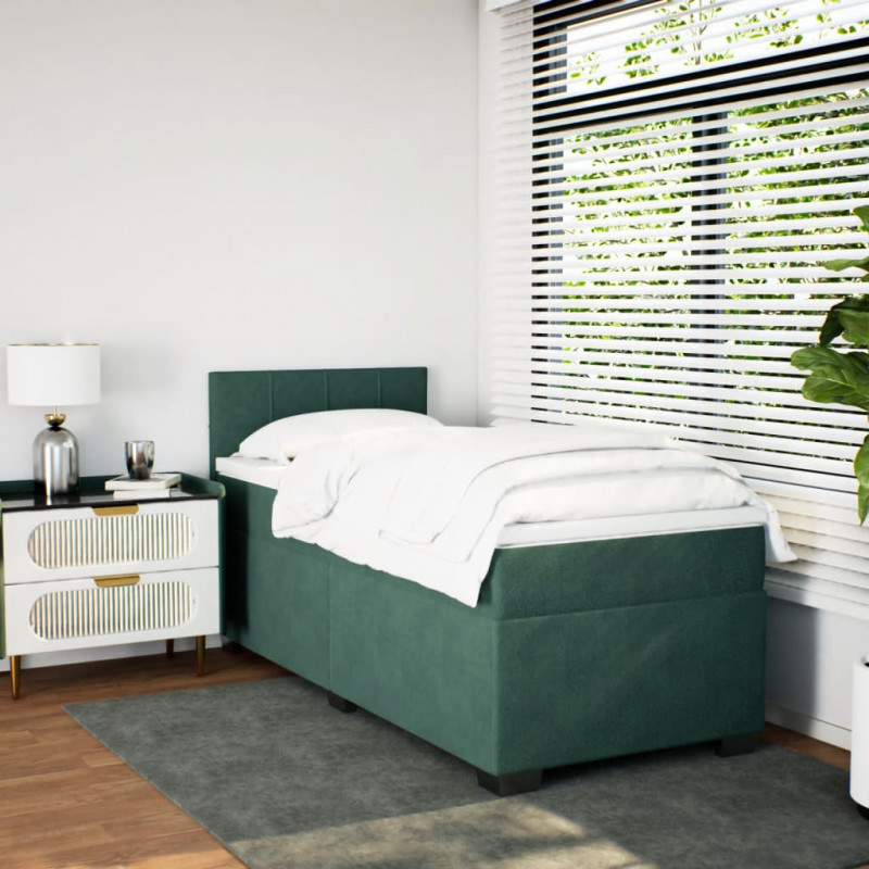 Łóżko kontynentalne z materacem, zielone, aksamit, 100x200 cm