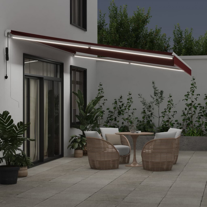 Automatycznie zwijana markiza z LED, burgundowa, 500x350 cm