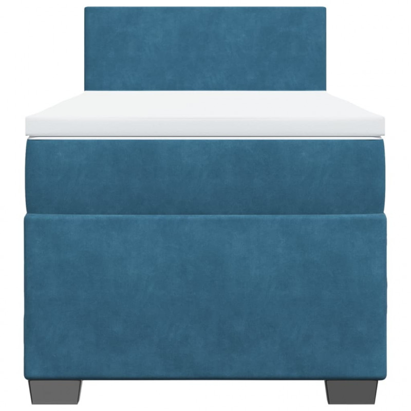 Łóżko kontynentalne z materacem, niebieskie, 90x200 cm, aksamit