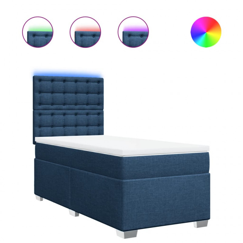 Łóżko kontynentalne z materacem, niebieskie, tkanina, 90x200 cm