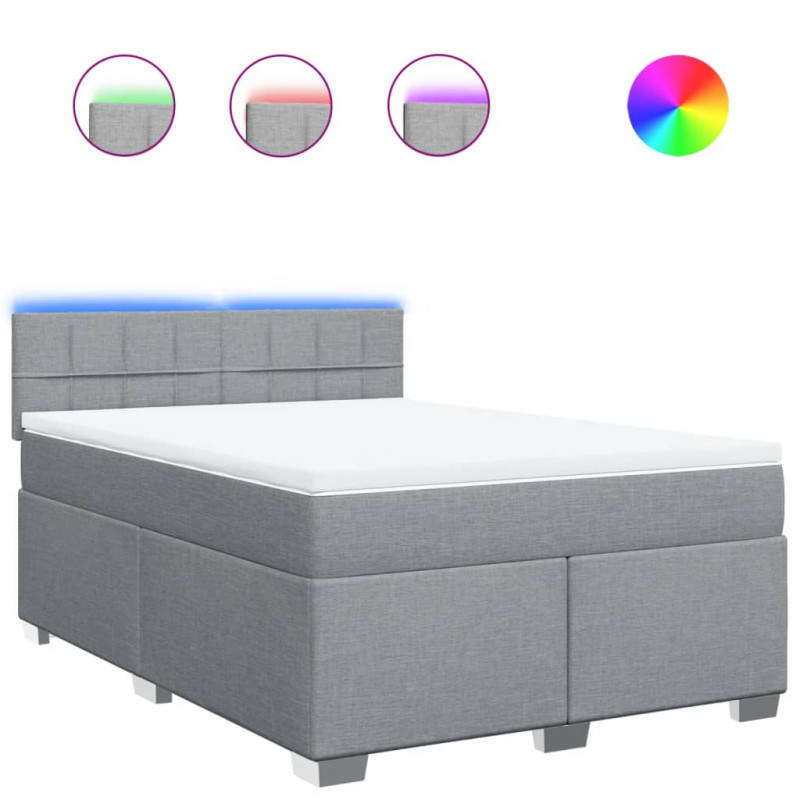 Łóżko kontynentalne z materacem, jasnoszare, tkanina 160x200 cm