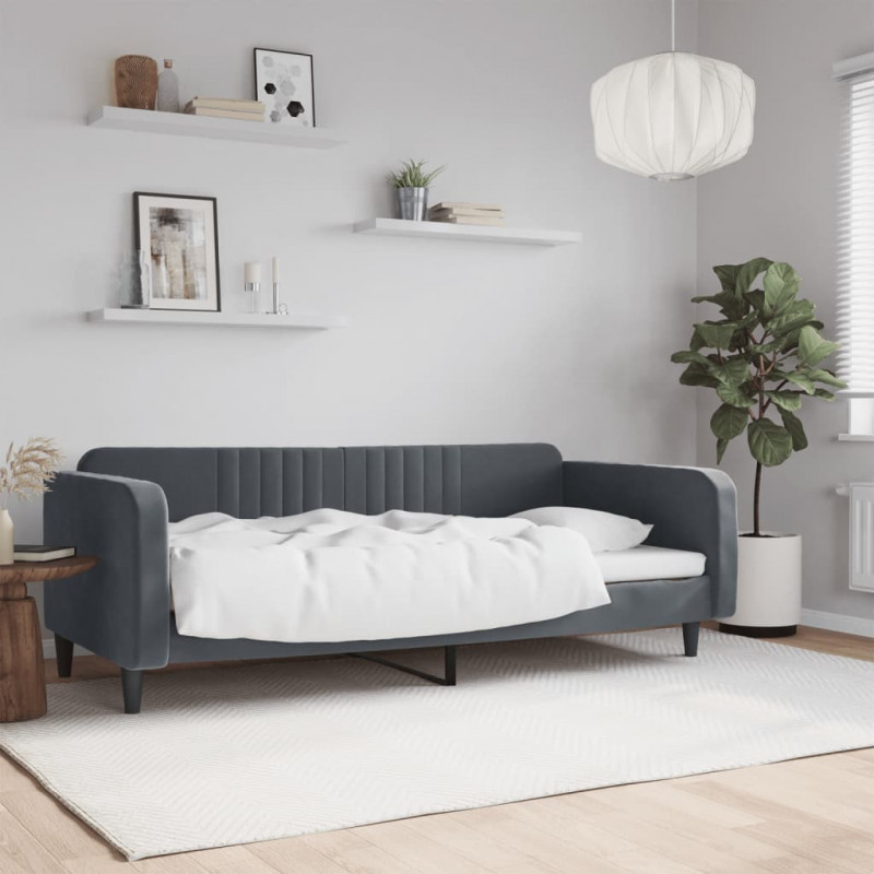 Sofa z funkcją spania, ciemnoszara, 90x200 cm, aksamit
