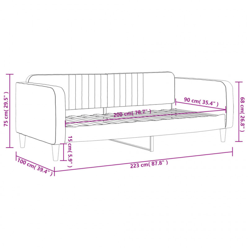 Sofa z funkcją spania, ciemnoszara, 90x200 cm, aksamit