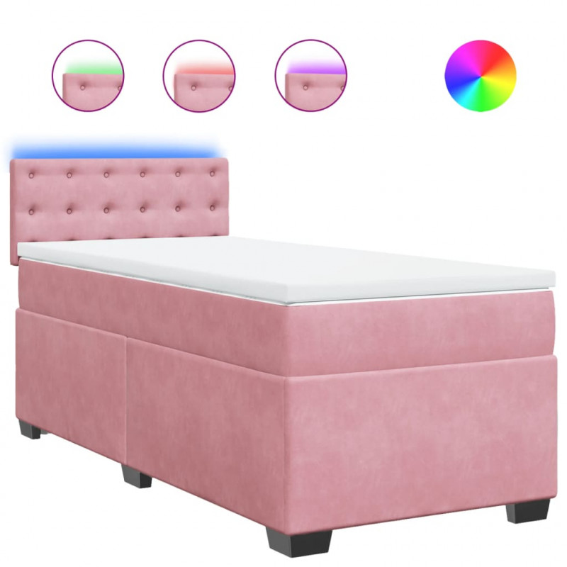 Łóżko kontynentalne z materacem, różowe, aksamit, 90x200 cm