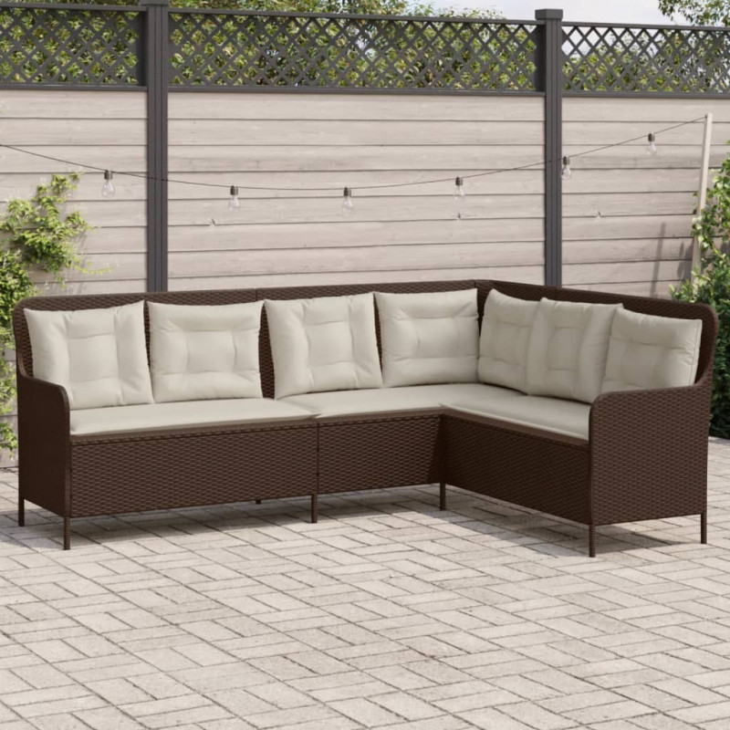 Narożna sofa ogrodowa z poduszkami, brązowa, polirattan