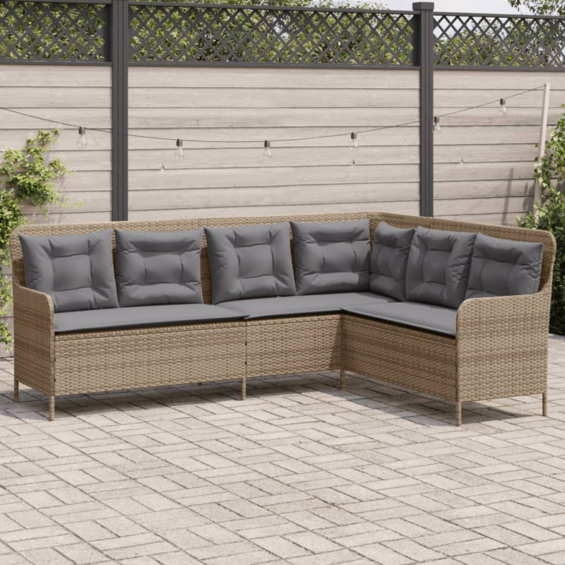 Narożna sofa ogrodowa z poduszkami, beżowa, polirattan