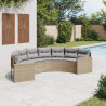 Sofa ogrodowa z poduszkami, półokrągła, beżowy rattan PE