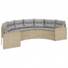 Sofa ogrodowa z poduszkami, półokrągła, beżowy rattan PE