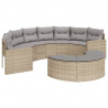 Sofa ogrodowa z poduszkami, półokrągła, beżowy rattan PE