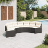 Sofa ogrodowa z poduszkami, półokrągła, czarny rattan PE