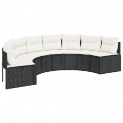 Sofa ogrodowa z poduszkami, półokrągła, czarny rattan PE