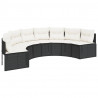 Sofa ogrodowa z poduszkami, półokrągła, czarny rattan PE