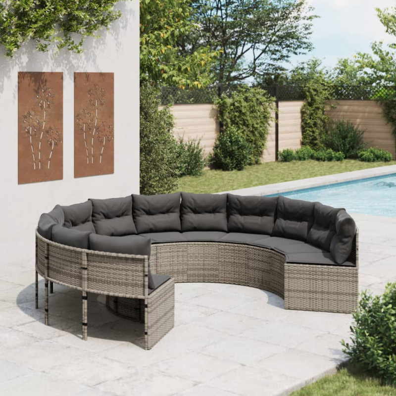 Sofa ogrodowa z poduszkami, okrągła, szary rattan PE