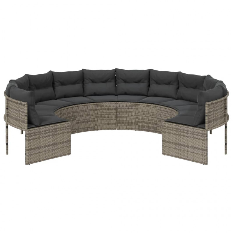 Sofa ogrodowa z poduszkami, okrągła, szary rattan PE