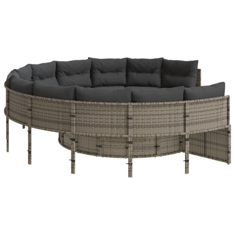 Sofa ogrodowa z poduszkami, okrągła, szary rattan PE