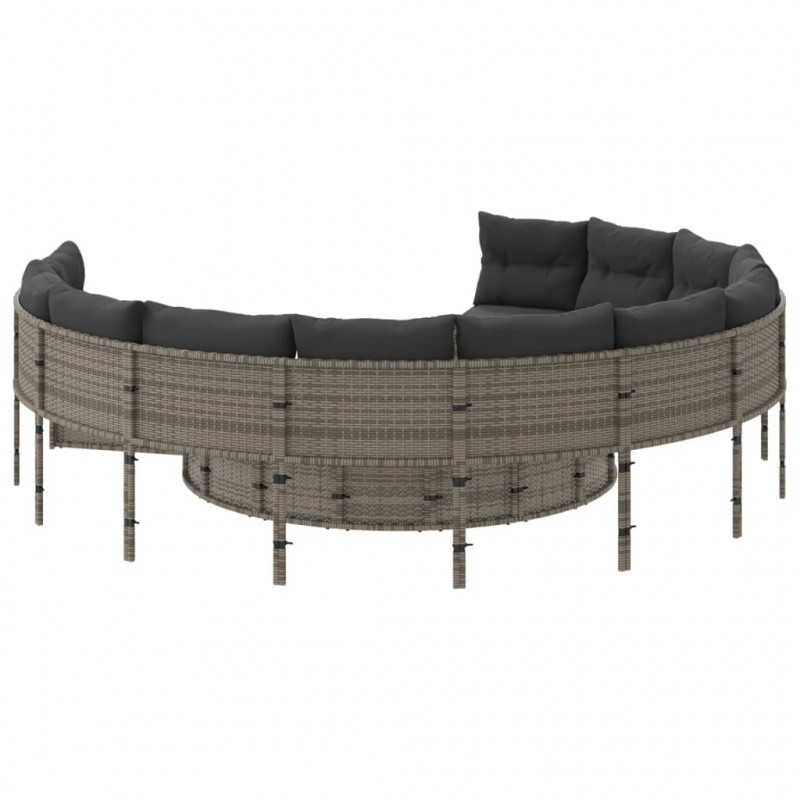 Sofa ogrodowa z poduszkami, okrągła, szary rattan PE