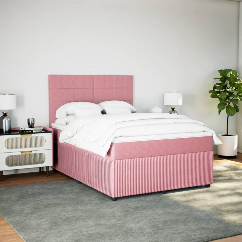 Łóżko kontynentalne z materacem, różowe, 160x200 cm, aksamit
