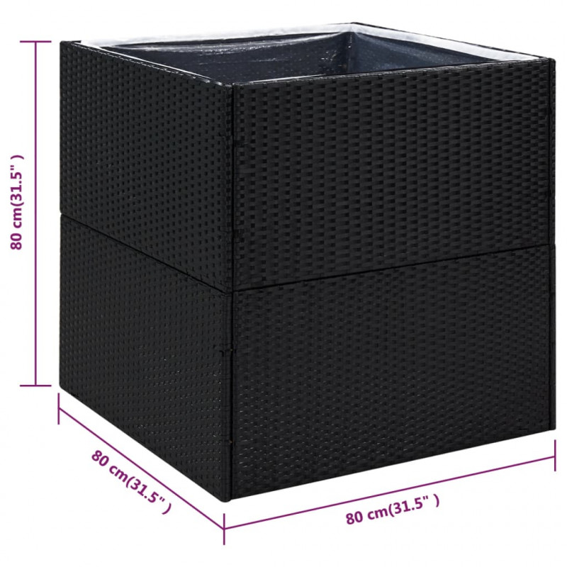 Donica ogrodowa, czarna, 80x80x80 cm, rattan PE