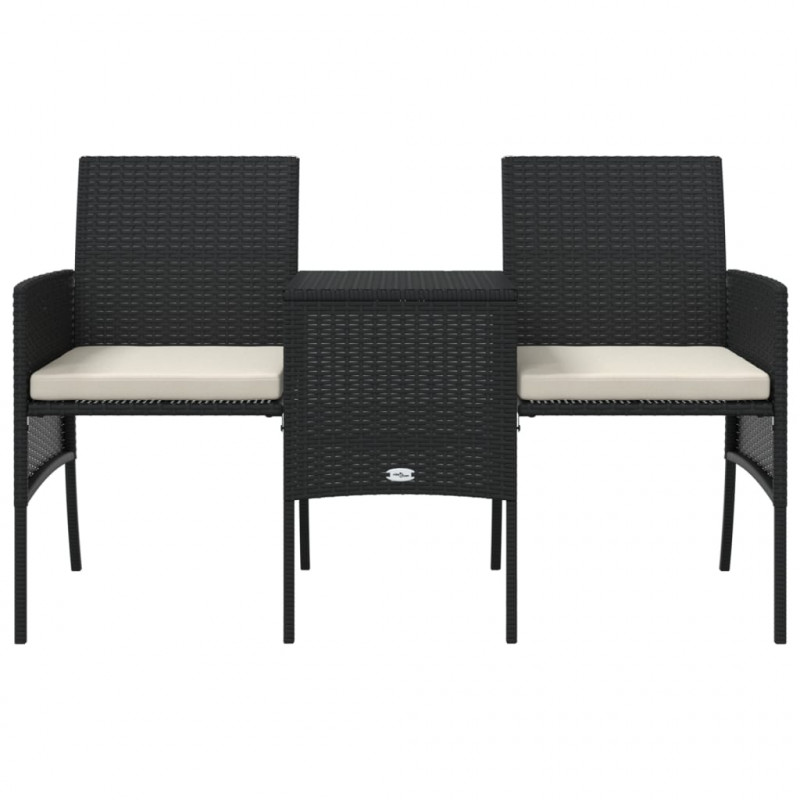 2-os. sofa ogrodowa ze stolikiem i stołkami, czarna, polirattan