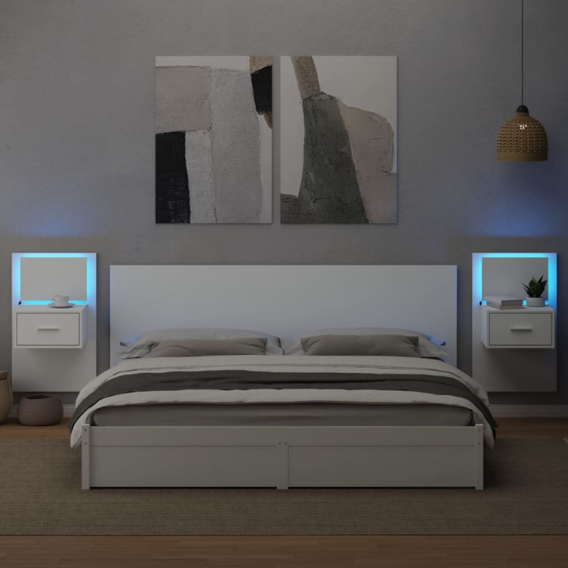 Wiszące szafki nocne z LED, 2 szt., białe