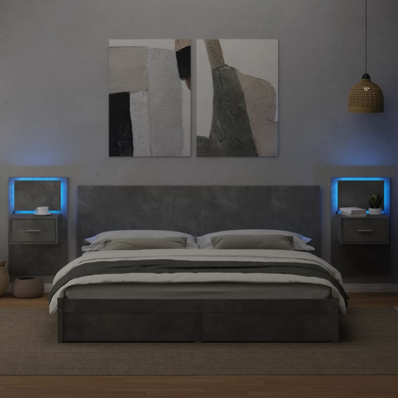 Wiszące szafki nocne z LED, 2 szt., szarość betonu