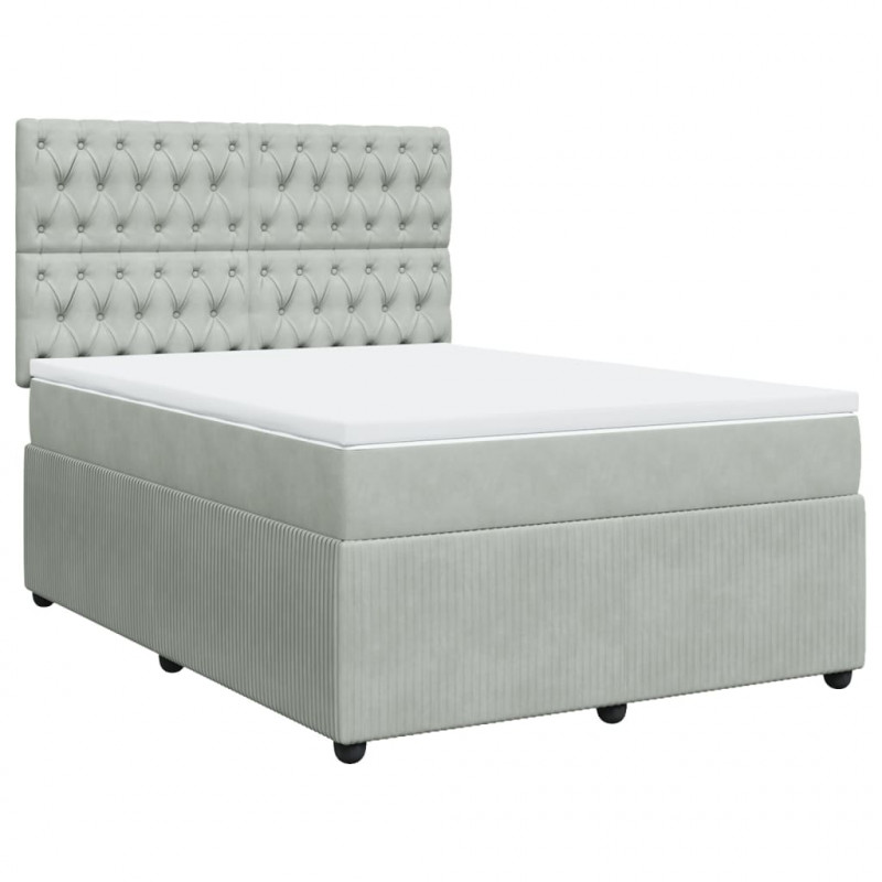 Łóżko kontynentalne z materacem, jasnoszare, aksamit, 140x190cm