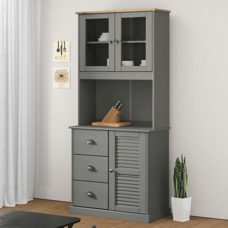 Kredens VIGO, szary, 78x40x175 cm, lite drewno sosnowe