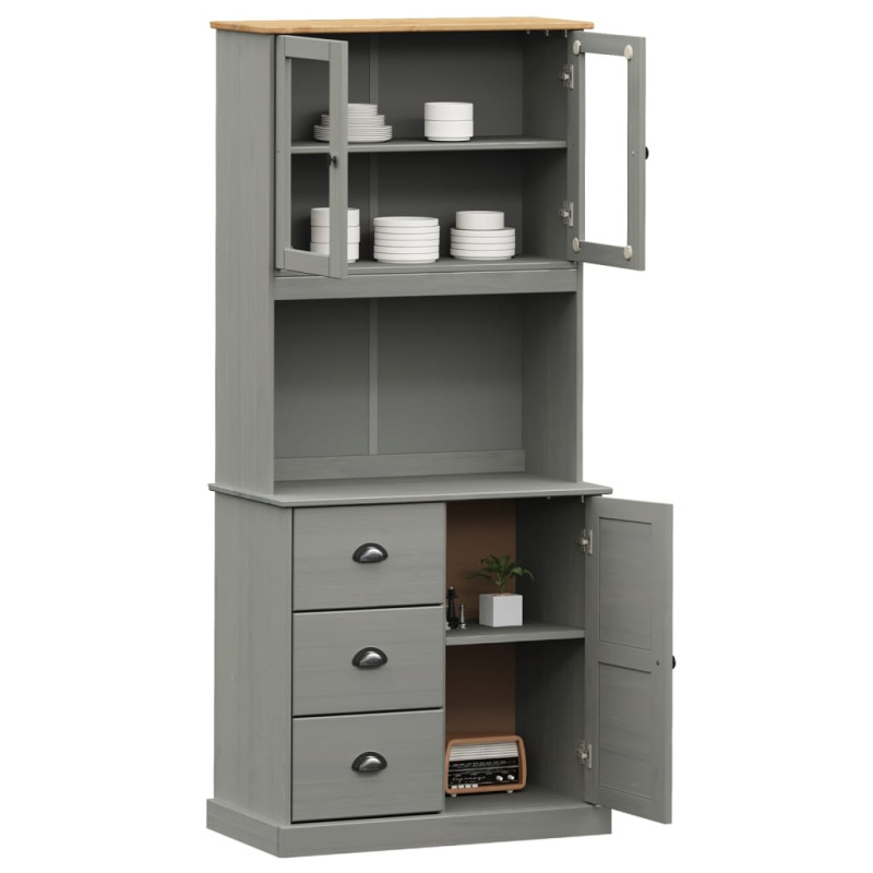 Kredens VIGO, szary, 78x40x175 cm, lite drewno sosnowe