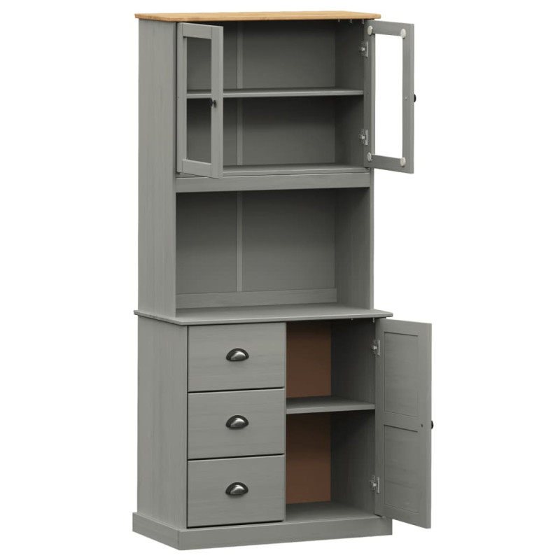 Kredens VIGO, szary, 78x40x175 cm, lite drewno sosnowe