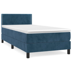 Łóżko kontynentalne z materacem, niebieskie, aksamit, 90x190 cm