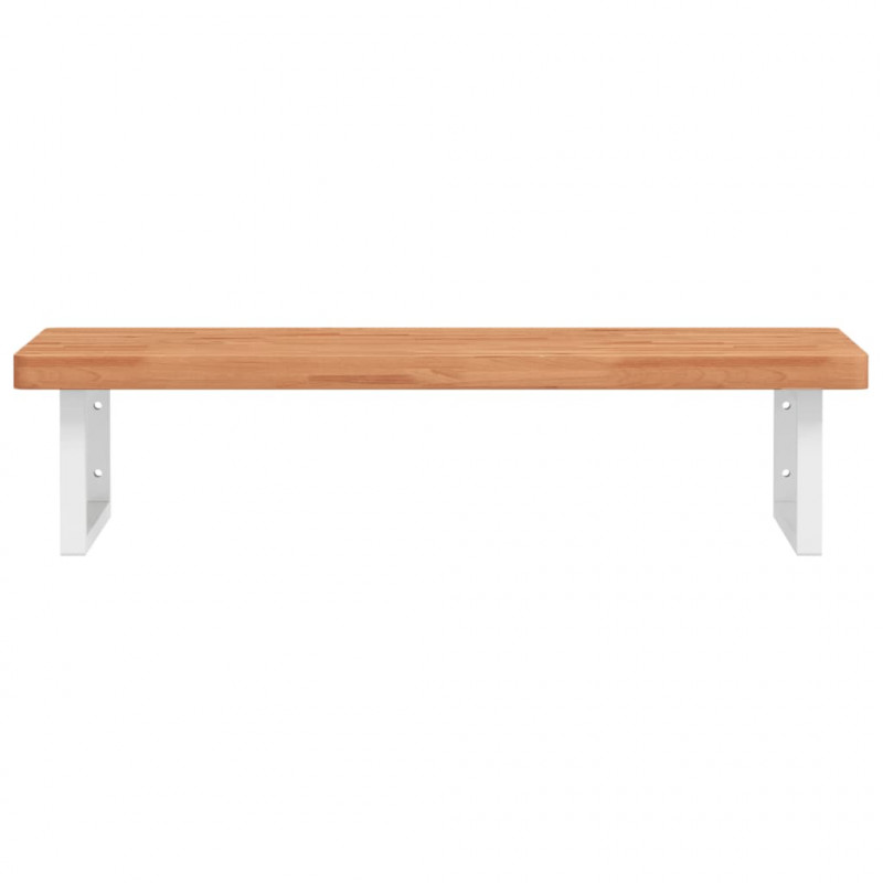 Półka ścienna pod umywalkę, stal i lite drewno bukowe