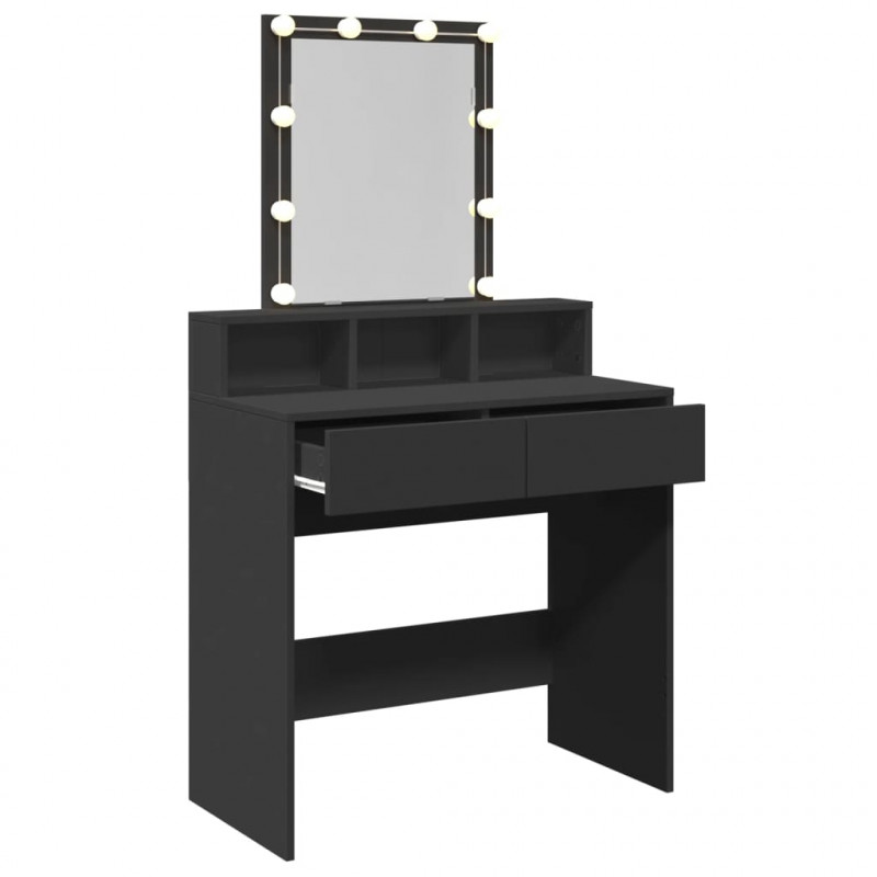 Toaletka z oświetleniem LED, czarna, 80x41x144,5 cm