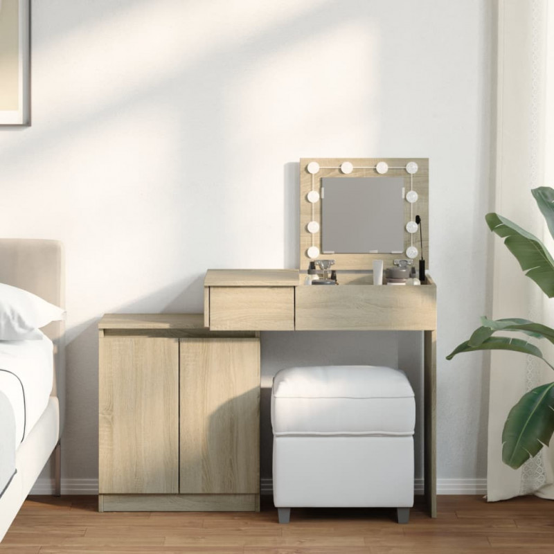 Toaletka z oświetleniem LED, dąb sonoma, 115x37x110,5 cm