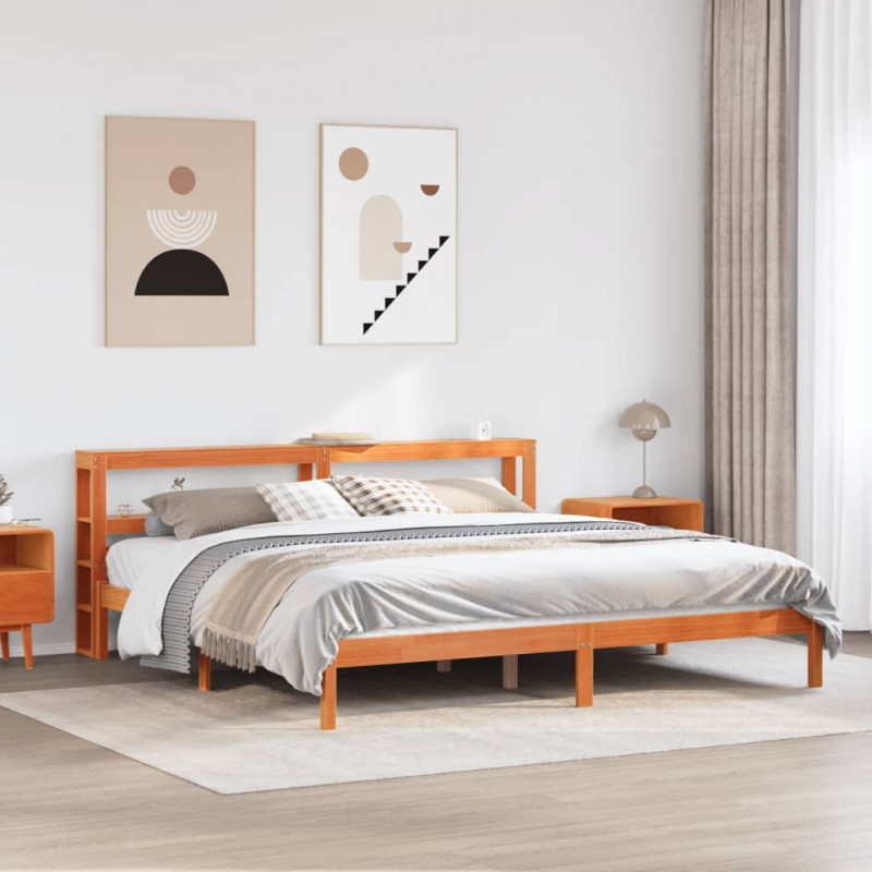 Rama łóżka z wezgłowiem, woskowy brąz, 200x200 cm, sosnowa