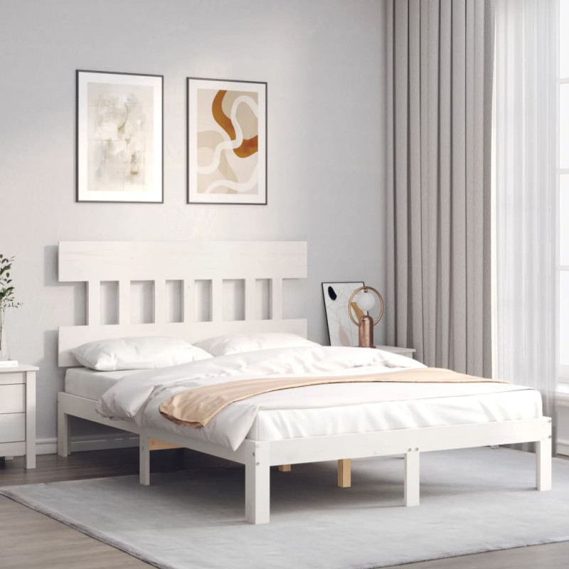 Rama łóżka bez materaca, biała, 140x200 cm, lite drewno sosnowe