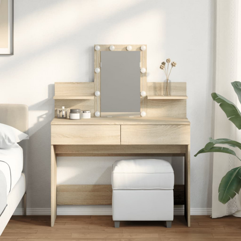 Toaletka z oświetleniem LED, dąb sonoma, 100x40x130 cm