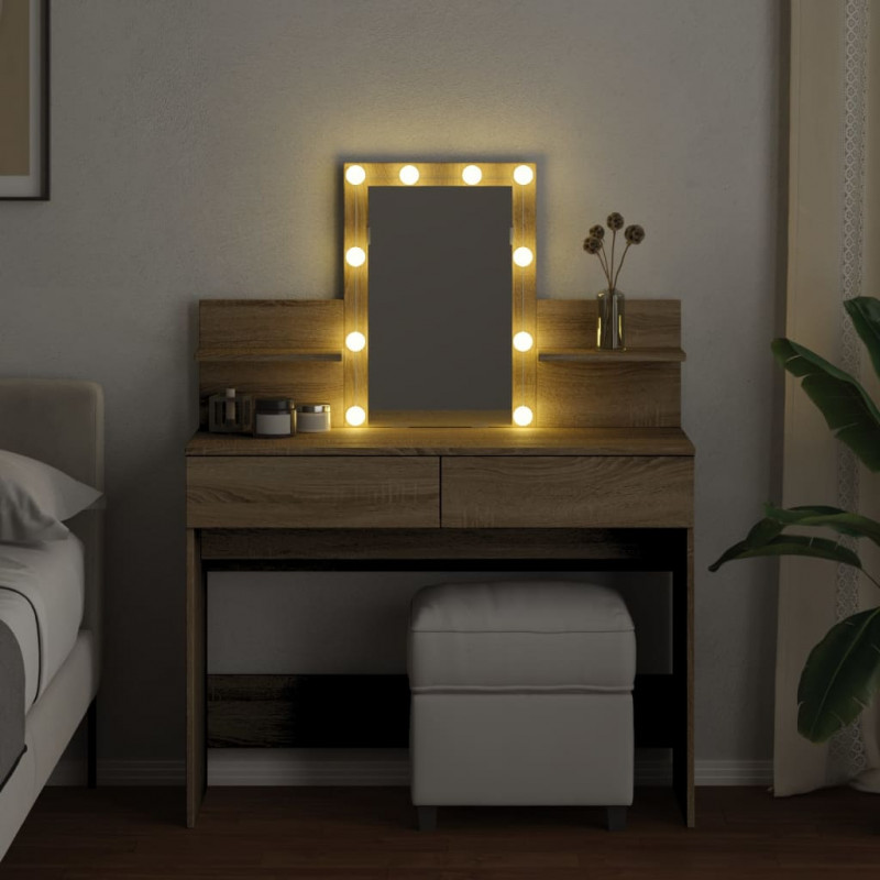 Toaletka z oświetleniem LED, dąb sonoma, 100x40x130 cm