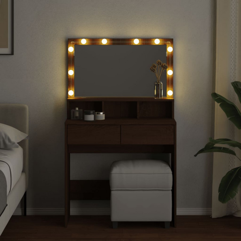 Toaletka z oświetleniem LED, brązowy dąb, 80x41x134,5 cm